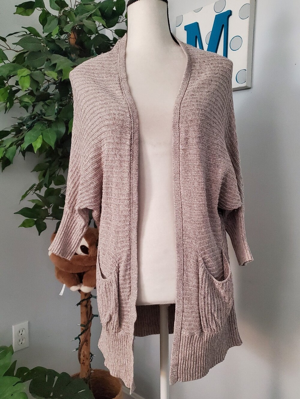 AMERICAN EAGLE Open Cardigan Batwing Sleeves Marled XS